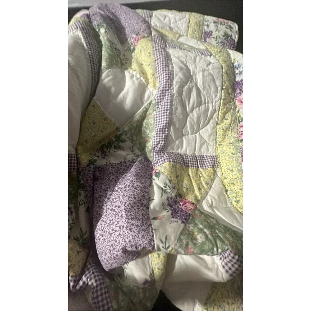 Vintage Floral Patchwork Ohio Star Quilt Full Queen 80x82 Lavender Sage Cottage